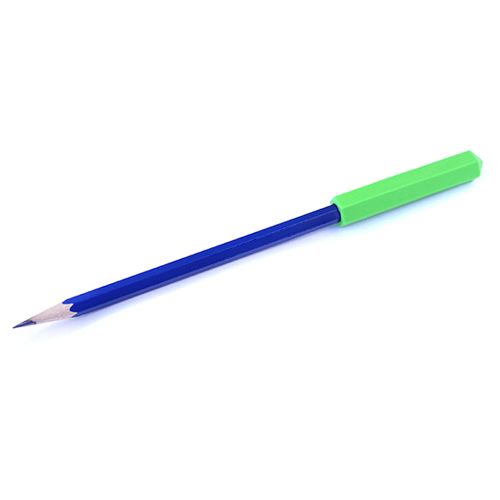 Green pencil topper on a blue pencil
